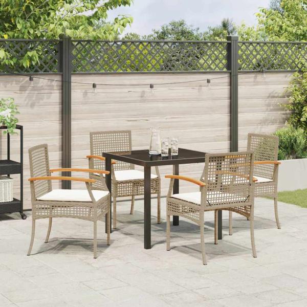 5-teiliges Garten-Ess-Set mit Kissen in Beige Poly-Rattan