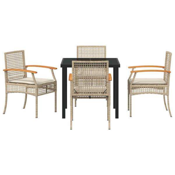 5-teiliges Garten-Ess-Set mit Kissen in Beige Poly-Rattan