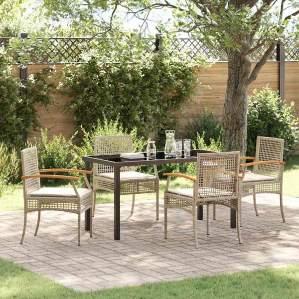 ARDEBO.de - 5 Teiliges Garten-Ess-Set mit Kissen Beige Poly-Rattan