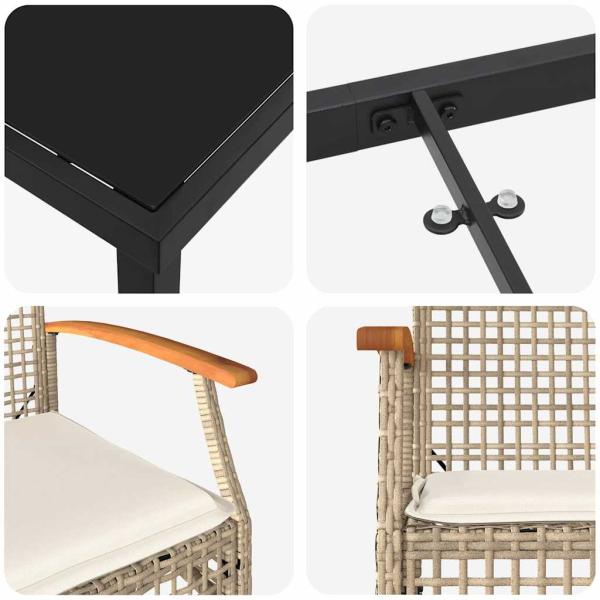 5 Teiliges Garten-Ess-Set mit Kissen Beige Poly-Rattan