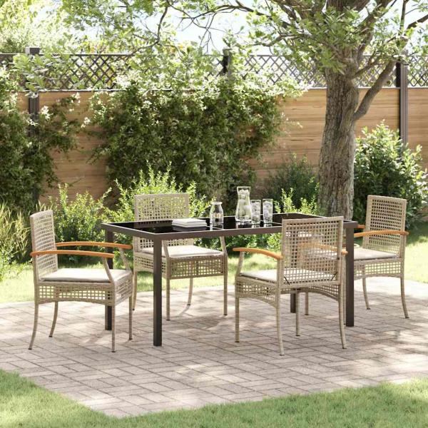 ARDEBO.de - 5-teiliges Garten-Essset mit Kissen Beige Poly Rattan