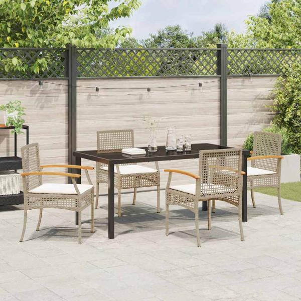 5-teiliges Garten-Essset mit Kissen Beige Poly Rattan