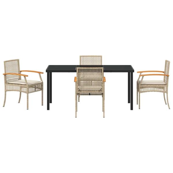 5-teiliges Garten-Essset mit Kissen Beige Poly Rattan