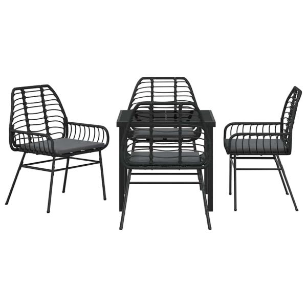 5-teiliges Garten-Ess-Set mit Kissen in Schwarz Poly-Rattan