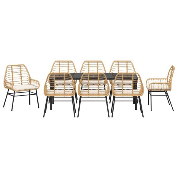 9-teiliges Garten-Esszimmer-Set mit Kissen Braun Poly-Rattan