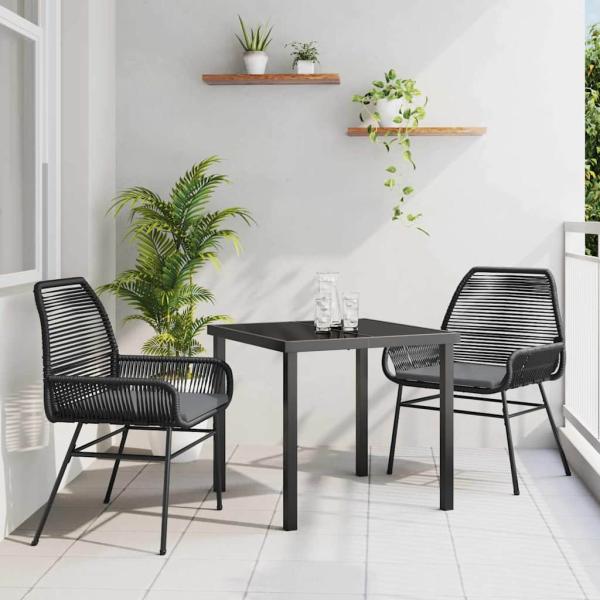 ARDEBO.de - 3-teiliges Garten-Dining-Set mit Polstern Schwarz Poly-Rattan