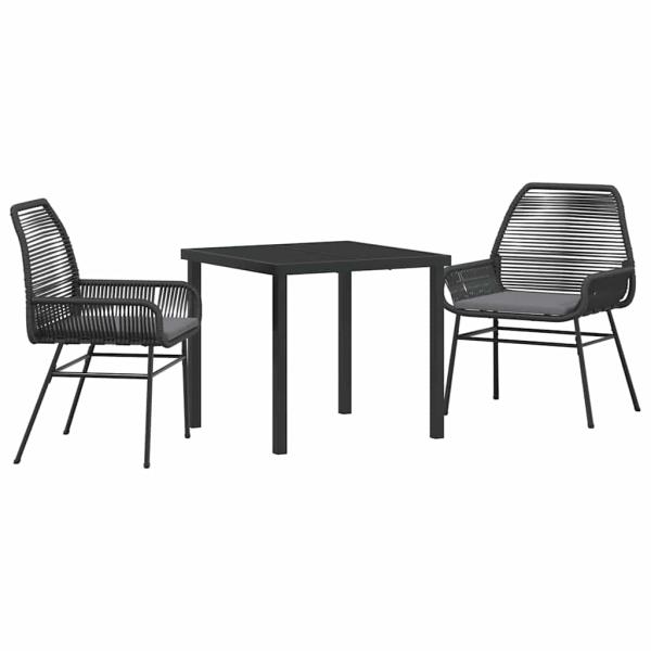 3-teiliges Garten-Dining-Set mit Polstern Schwarz Poly-Rattan