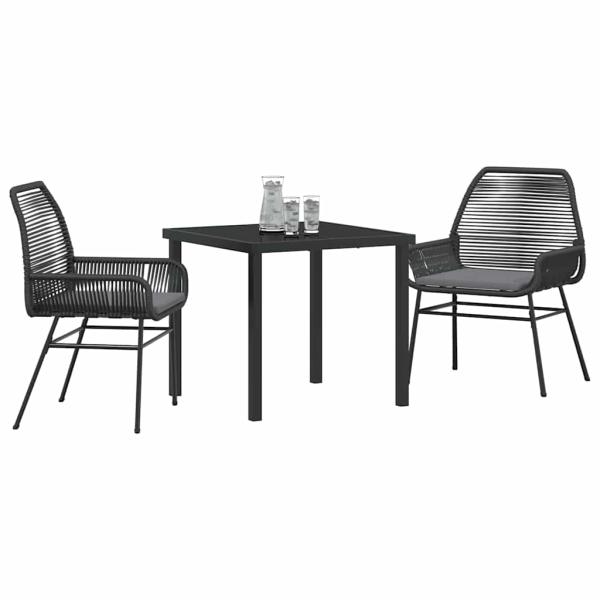 3-teiliges Garten-Dining-Set mit Polstern Schwarz Poly-Rattan