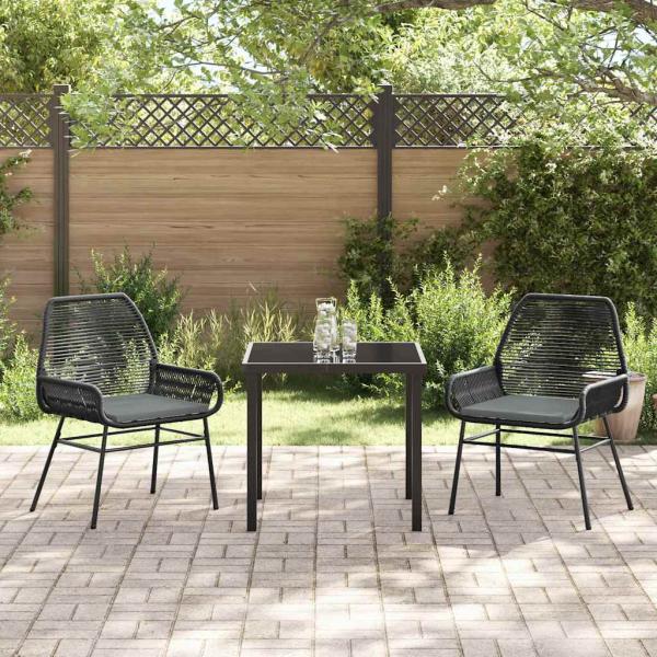 3-teiliges Garten-Dining-Set mit Polstern Schwarz Poly-Rattan