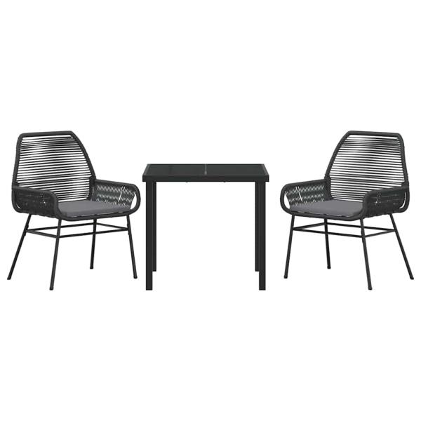 3-teiliges Garten-Dining-Set mit Polstern Schwarz Poly-Rattan
