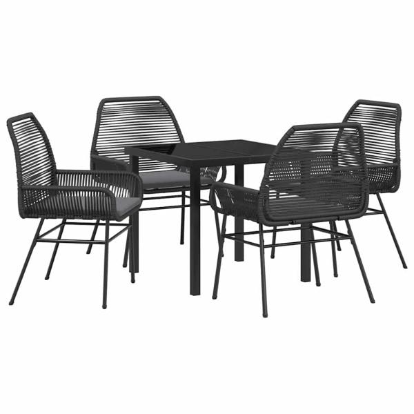 5-tlg. Garten-Essgruppe mit Kissen Schwarz Poly-Rattan
