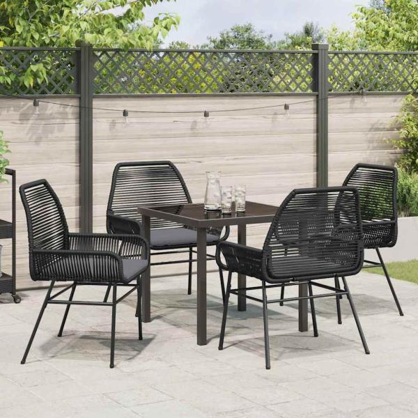 5-tlg. Garten-Essgruppe mit Kissen Schwarz Poly-Rattan