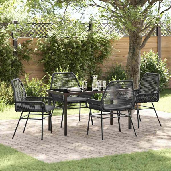 ARDEBO.de - 5-teiliges Garten-Dining-Set mit Kissen Schwarz Poly Rattan