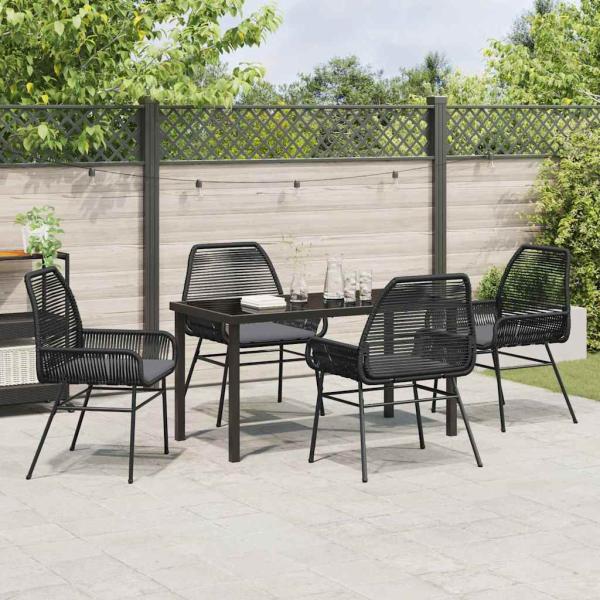 5-teiliges Garten-Dining-Set mit Kissen Schwarz Poly Rattan