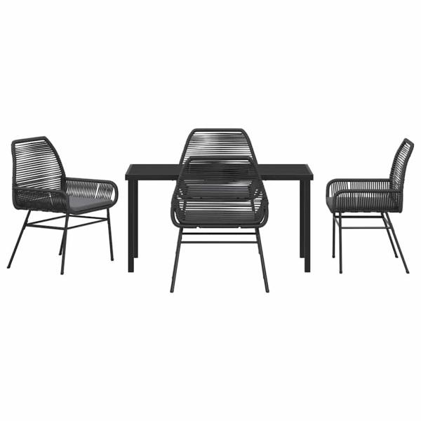 5-teiliges Garten-Dining-Set mit Kissen Schwarz Poly Rattan