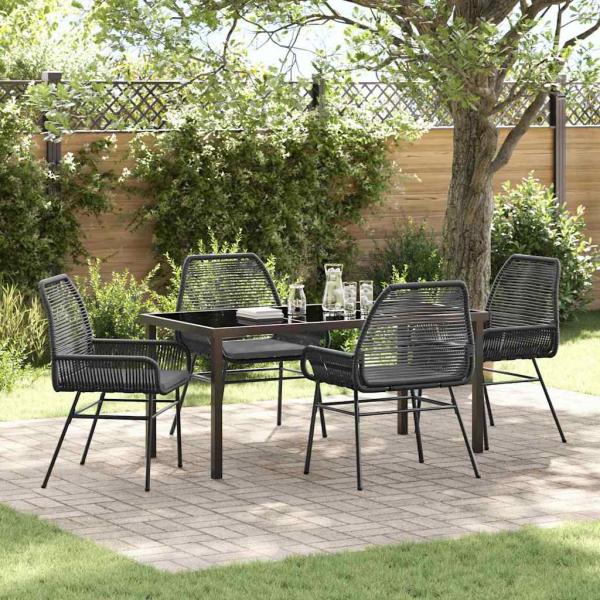 ARDEBO.de - 5-teiliges Garten-Essgruppen-Set mit Kissen Schwarz Poly-Rattan