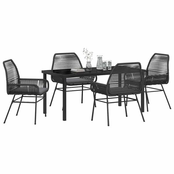 5-teiliges Garten-Essgruppen-Set mit Kissen Schwarz Poly-Rattan