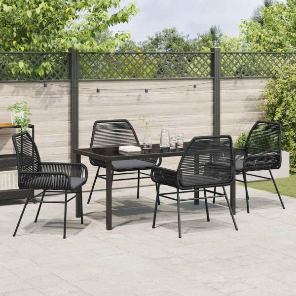 5-teiliges Garten-Essgruppen-Set mit Kissen Schwarz Poly-Rattan