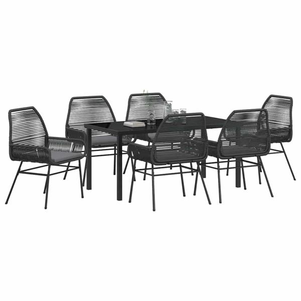 7-teiliges Garten-Essset mit Kissen Schwarz Poly-Rattan