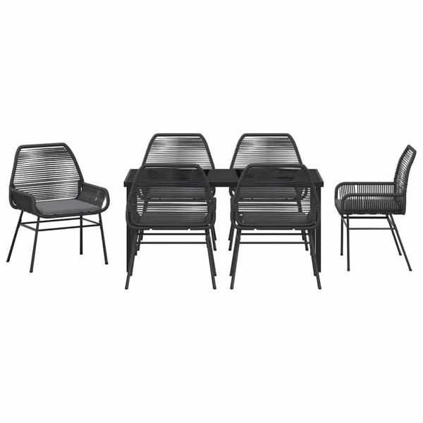 7-teiliges Garten-Essset mit Kissen Schwarz Poly-Rattan