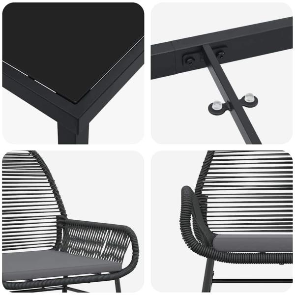 7-teiliges Garten-Essset mit Kissen Schwarz Poly-Rattan
