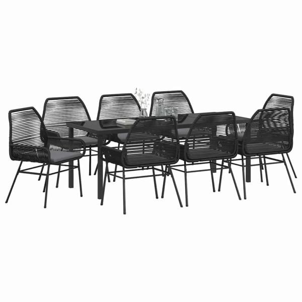 ARDEBO.de - 9-teiliges Garten-Esstisch-Set mit Kissen Schwarz Poly-Rattan
