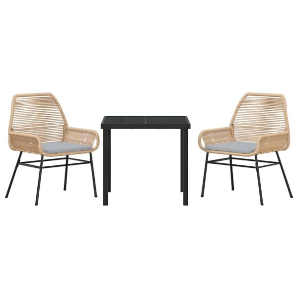 3-teiliges Garten-Ess-Set mit Kissen Braun Poly-Rattan
