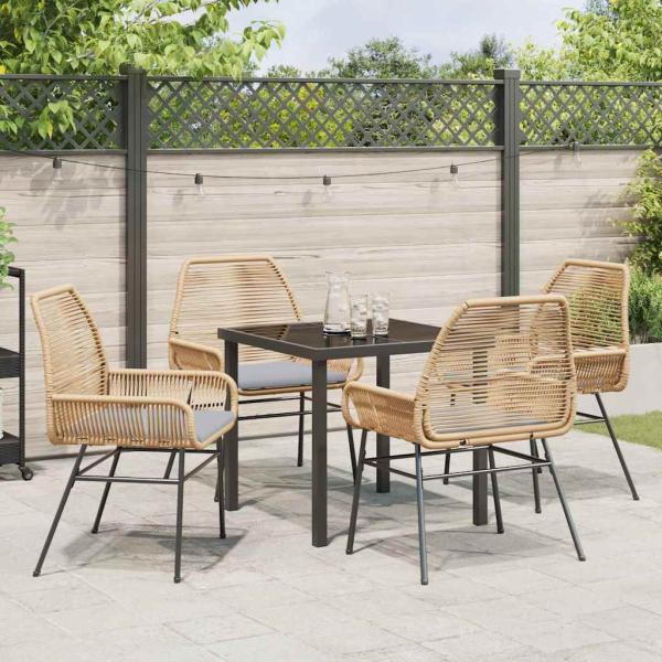 5-teiliges Garten-Essset mit Kissen Braun Poly-Rattan