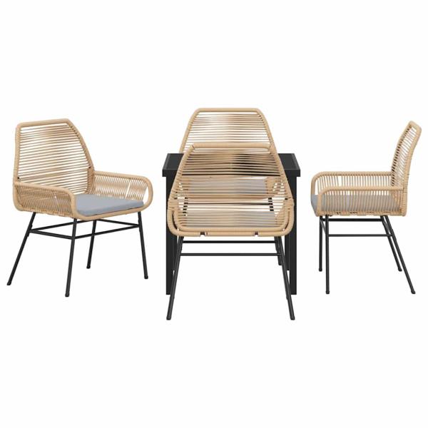 5-teiliges Garten-Essset mit Kissen Braun Poly-Rattan