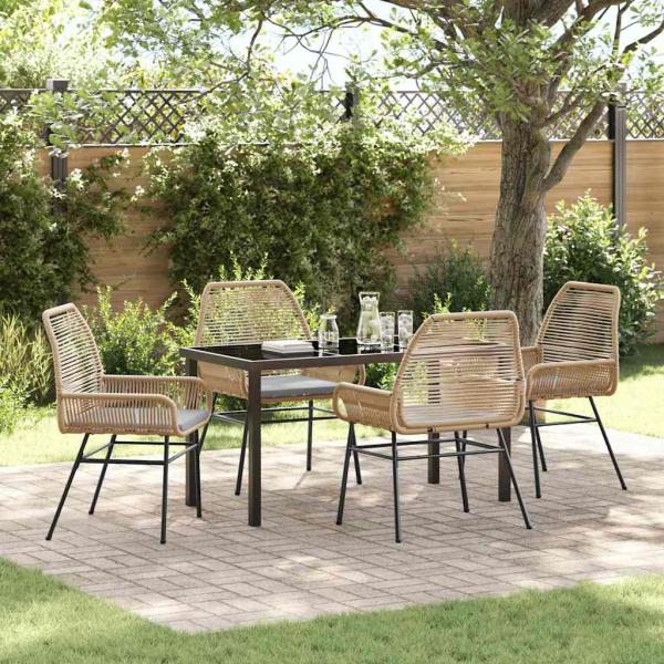 ARDEBO.de - 5-teiliges Garten-Esszimmer-Set mit Kissen Braun Poly-Rattan