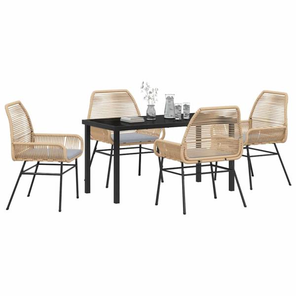 5-teiliges Garten-Esszimmer-Set mit Kissen Braun Poly-Rattan