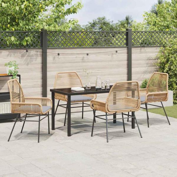 5-teiliges Garten-Esszimmer-Set mit Kissen Braun Poly-Rattan