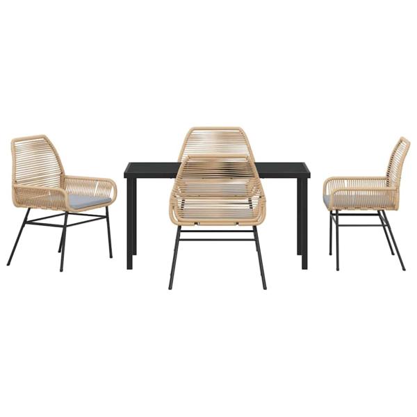 5-teiliges Garten-Esszimmer-Set mit Kissen Braun Poly-Rattan