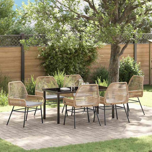 ARDEBO.de - 7-teiliges Garten-Essset mit Kissen in Braun aus Poly-Rattan