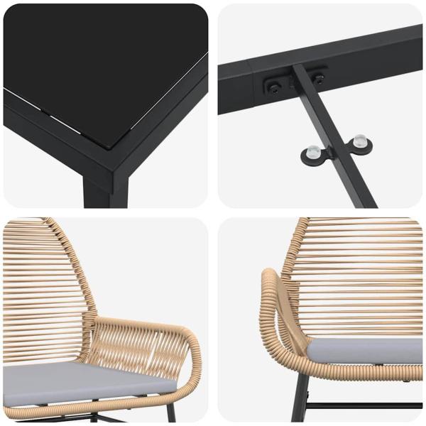 7-teiliges Garten-Essset mit Kissen in Braun aus Poly-Rattan