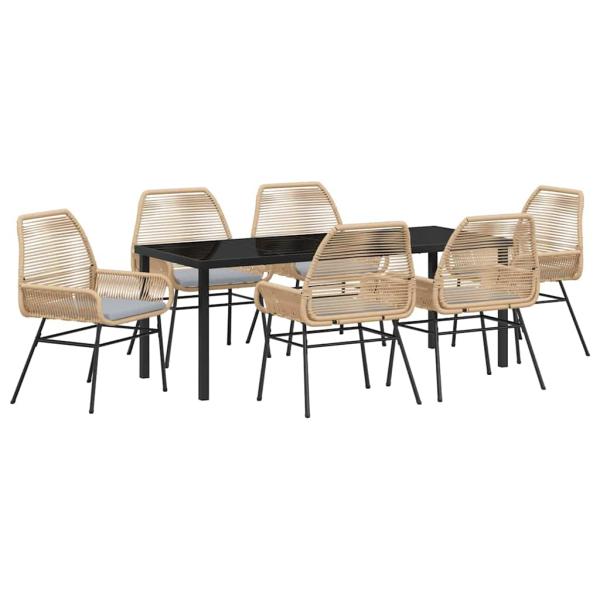 7-teiliges Garten-Ess-Set mit Kissen Braun Poly Rattan