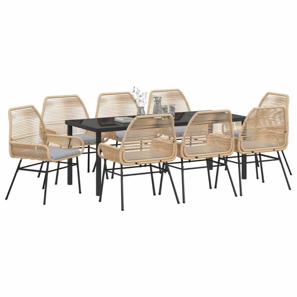 ARDEBO.de - 9-teiliges Garten-Essset mit Kissen Braun Poly Rattan