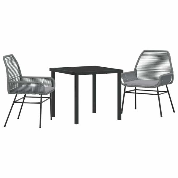 3-teiliges Garten-Ess-Set mit Kissen Grau Poly-Rattan
