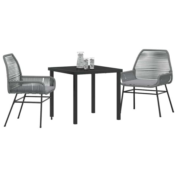3-teiliges Garten-Ess-Set mit Kissen Grau Poly-Rattan