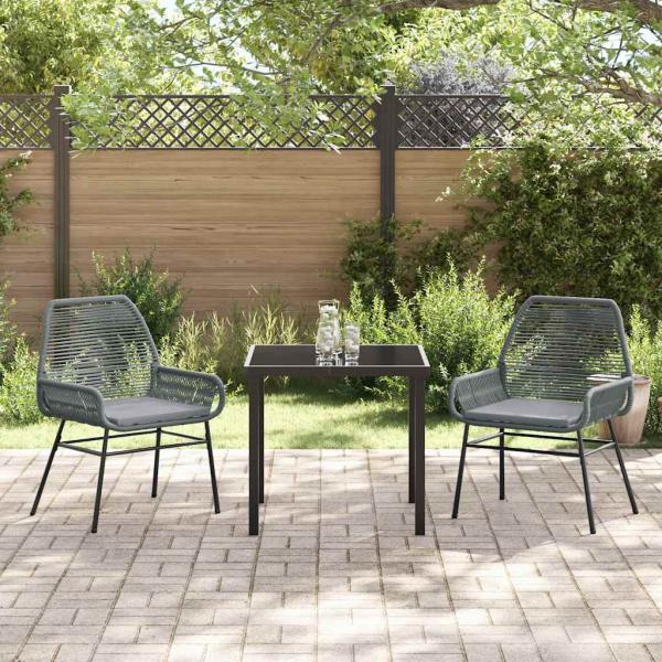 3-teiliges Garten-Ess-Set mit Kissen Grau Poly-Rattan