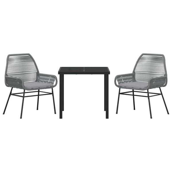 3-teiliges Garten-Ess-Set mit Kissen Grau Poly-Rattan