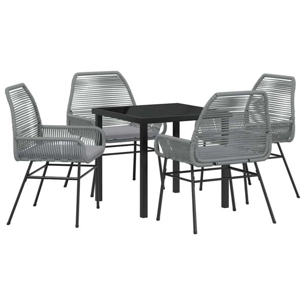 5-teiliges Gartendining-Set mit Kissen Grau Poly-Rattan