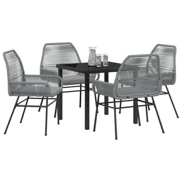 5-teiliges Gartendining-Set mit Kissen Grau Poly-Rattan