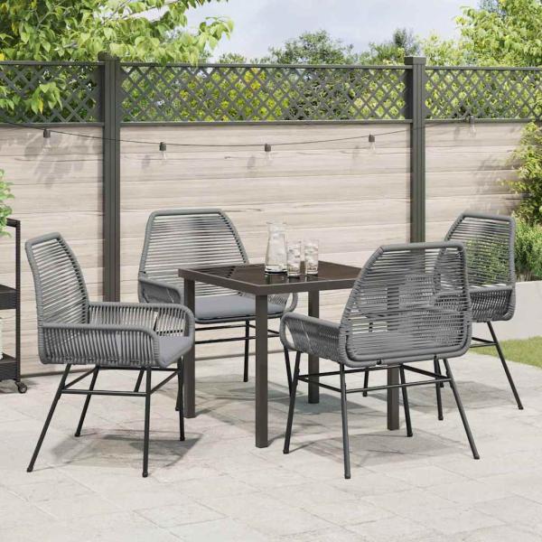5-teiliges Gartendining-Set mit Kissen Grau Poly-Rattan