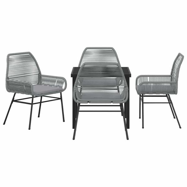 5-teiliges Gartendining-Set mit Kissen Grau Poly-Rattan