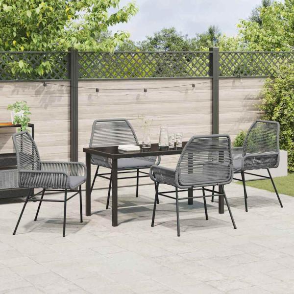 5-teiliges Garten-Esstisch-Set mit Kissen Grau Poly-Rattan