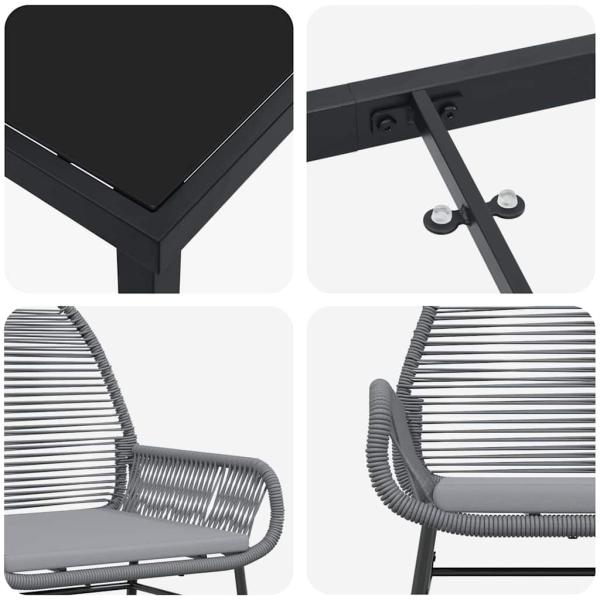5-teiliges Garten-Esstisch-Set mit Kissen Grau Poly-Rattan