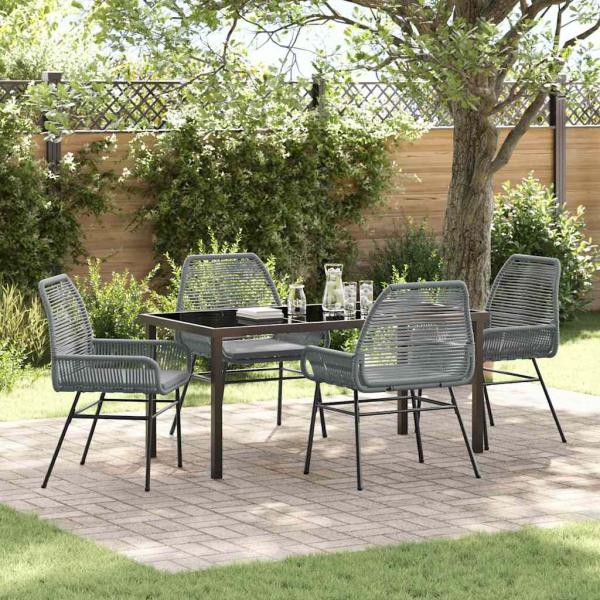ARDEBO.de - 5-teiliges Garten-Esszimmer-Set mit Kissen Grau Poly-Rattan