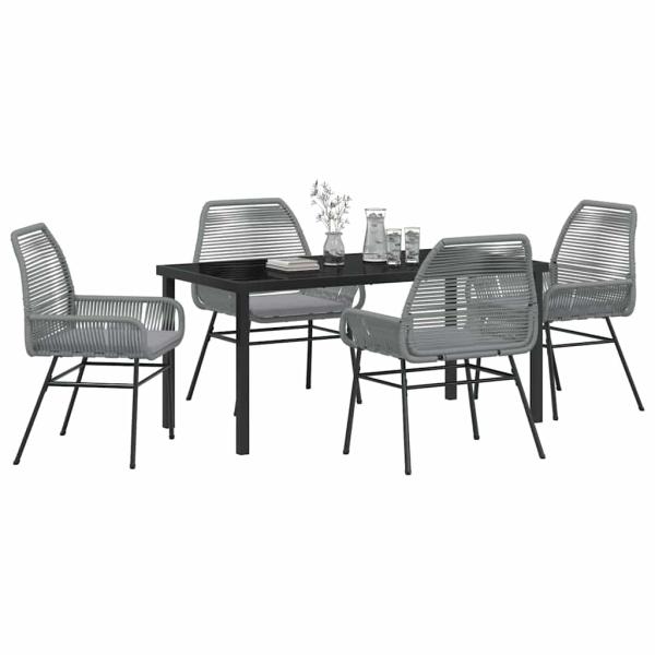 5-teiliges Garten-Esszimmer-Set mit Kissen Grau Poly-Rattan