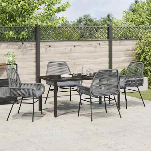 5-teiliges Garten-Esszimmer-Set mit Kissen Grau Poly-Rattan